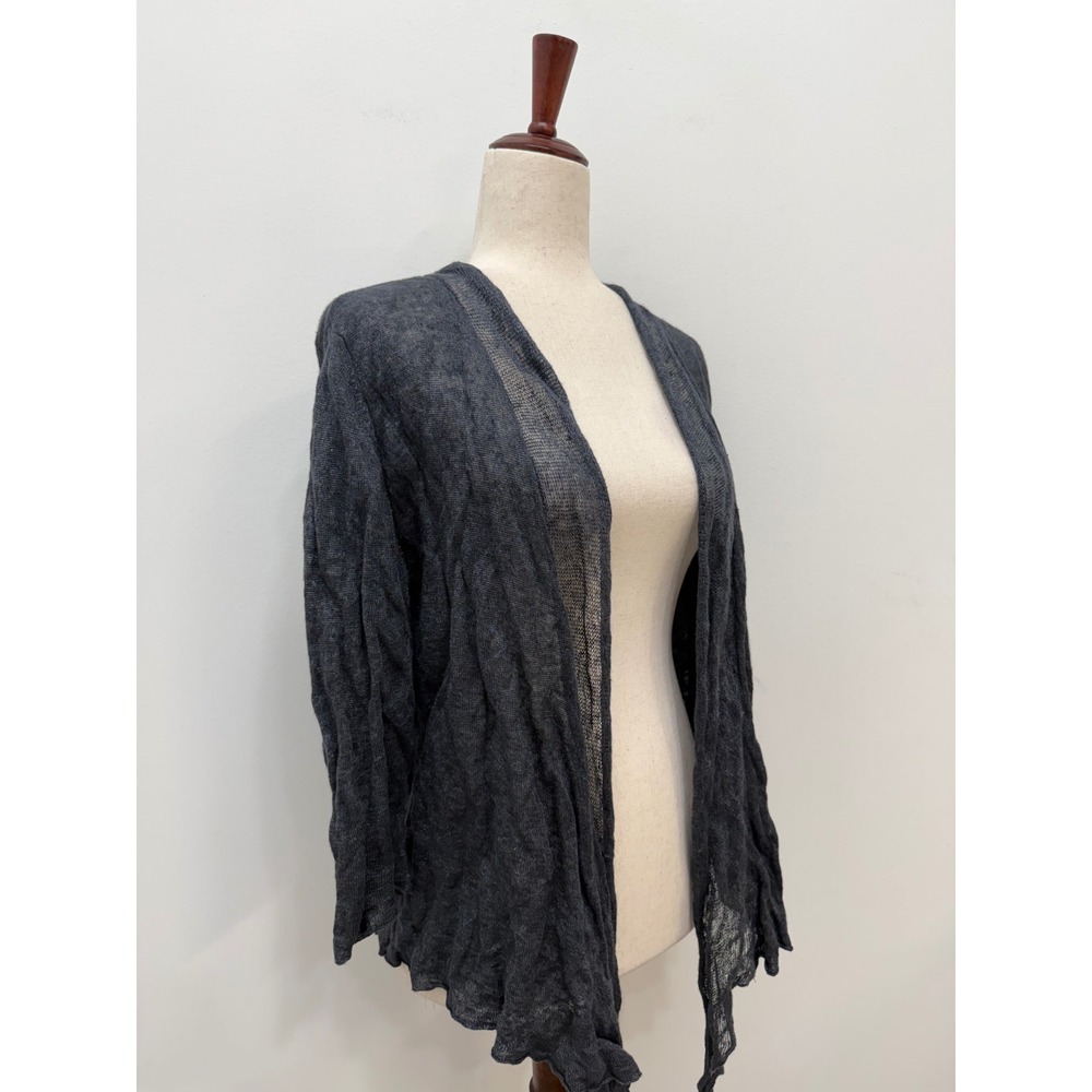 Eileen Fisher Cardigan M Charcoal Gray Metallic Linen Blend Open Front Draped